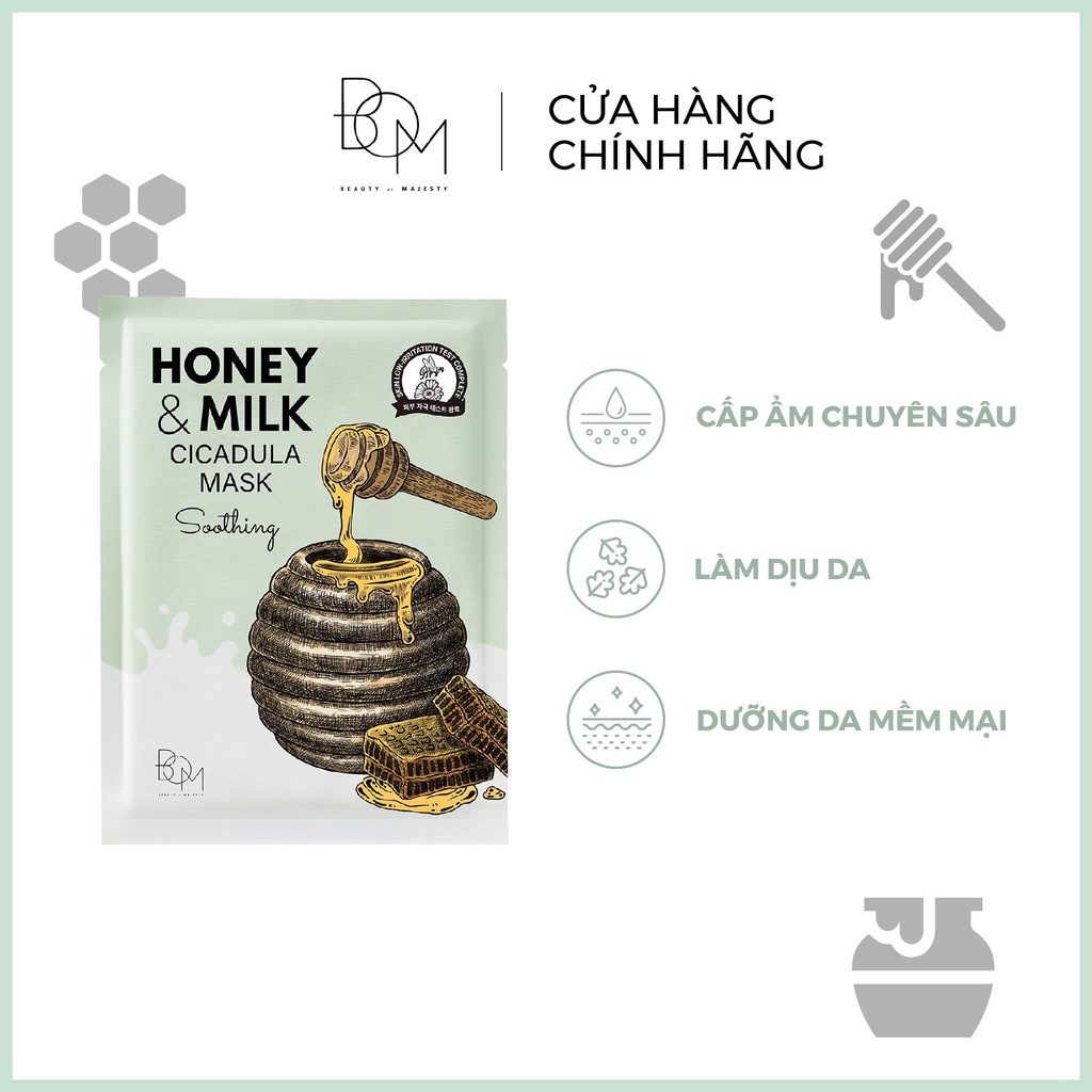[MUA 1 TẶNG 1] Mặt Nạ Làm Dịu Và Dưỡng Da Mềm Mại BOM Honey & Milk Soothing Cicadula Mask 25g