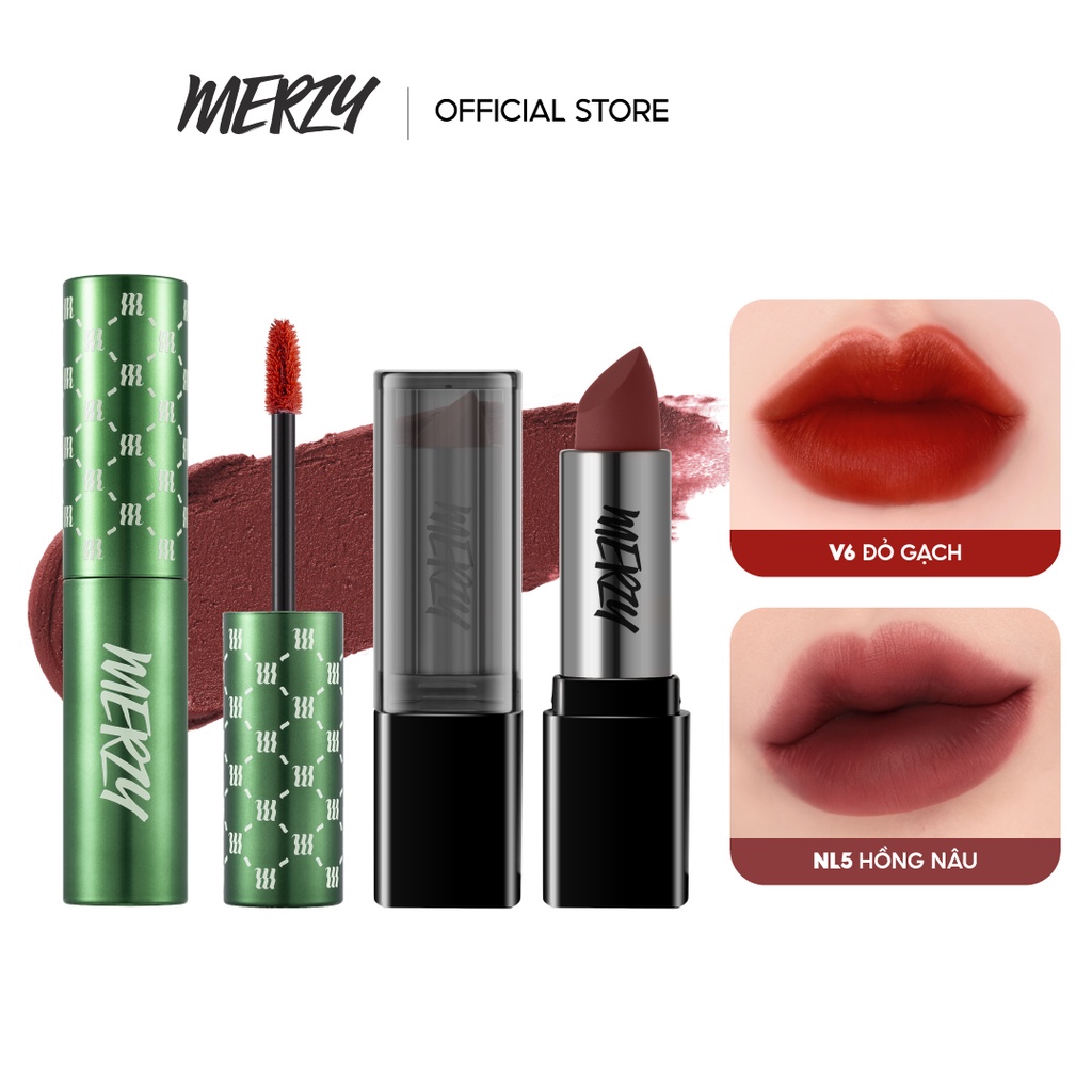 Combo 2 Son Kem Lì Merzy The First Velvet Tint 4.5g (V6 Green vỏ xanh) + Son Merzy Another Me The First Lipstick 3.5g
