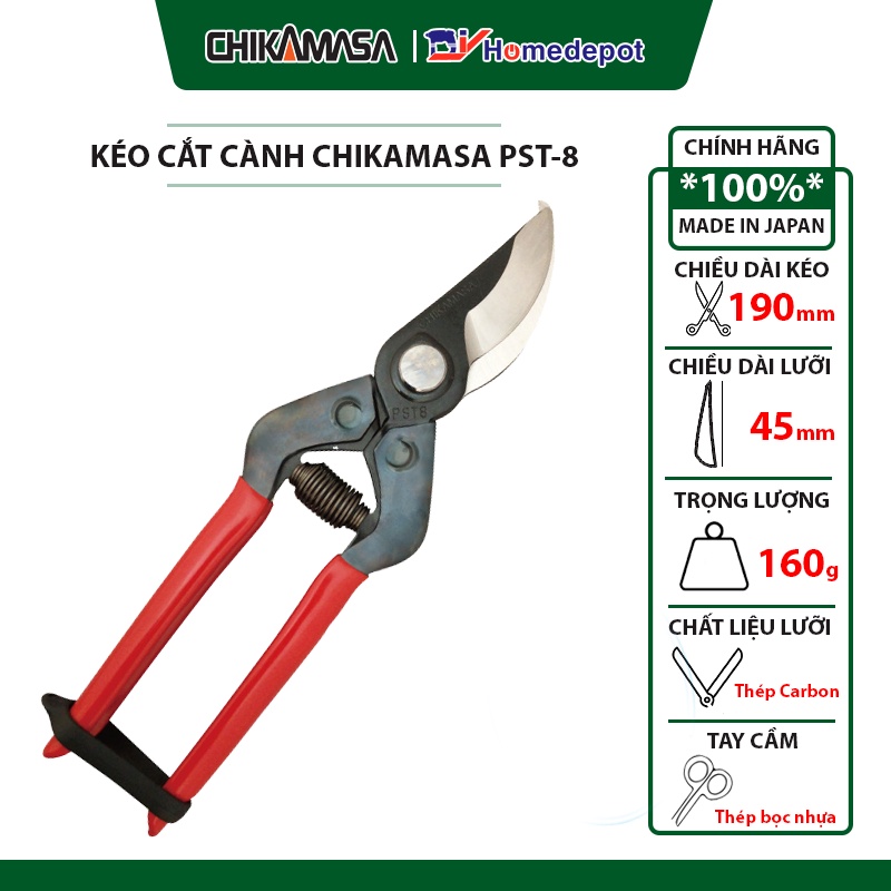 Kéo cắt tỉa cành cao cấp Nhật bản Chikamasa PST-8 - chiều dài lưỡi 45mm - lưỡi thép carbon chất lượng cao siêu bén