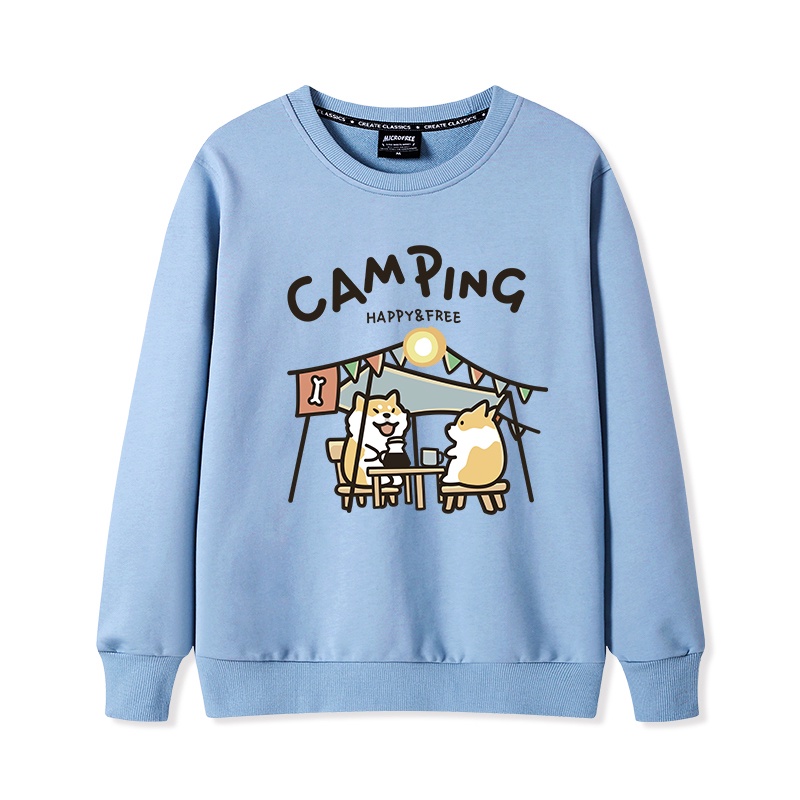 Áo Sweater Nam/Nữ HappyFamily Camping In Hình Chú Chó Shiba Happy&Free Chất Cotton 100 Cao Cấp