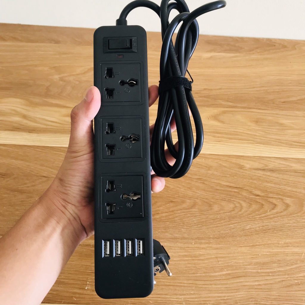 Ảnh [Màu ĐEN] Bộ Ổ Cắm Điện Đa Năng 3 Ổ Cắm Công Suất 2500W Và 4 Cổng USB Sạc Trực Tiếp 11W Dây 2 Mét Chính Hãng Amalife 4