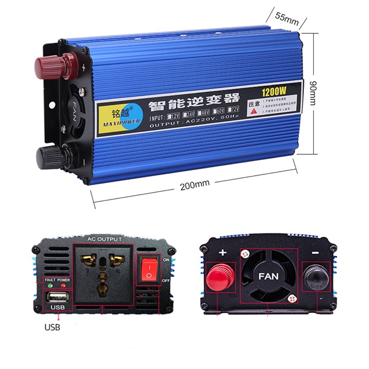 Bộ Đổi Nguồn Điện 24V Sang 220V, Bộ Kích Điện 1200W