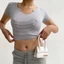 Áo thun nữ, áo croptop nữ cổ V basic tay ngắn Amy Top ôm body chất cotton rib co giãn thoáng mát LND
