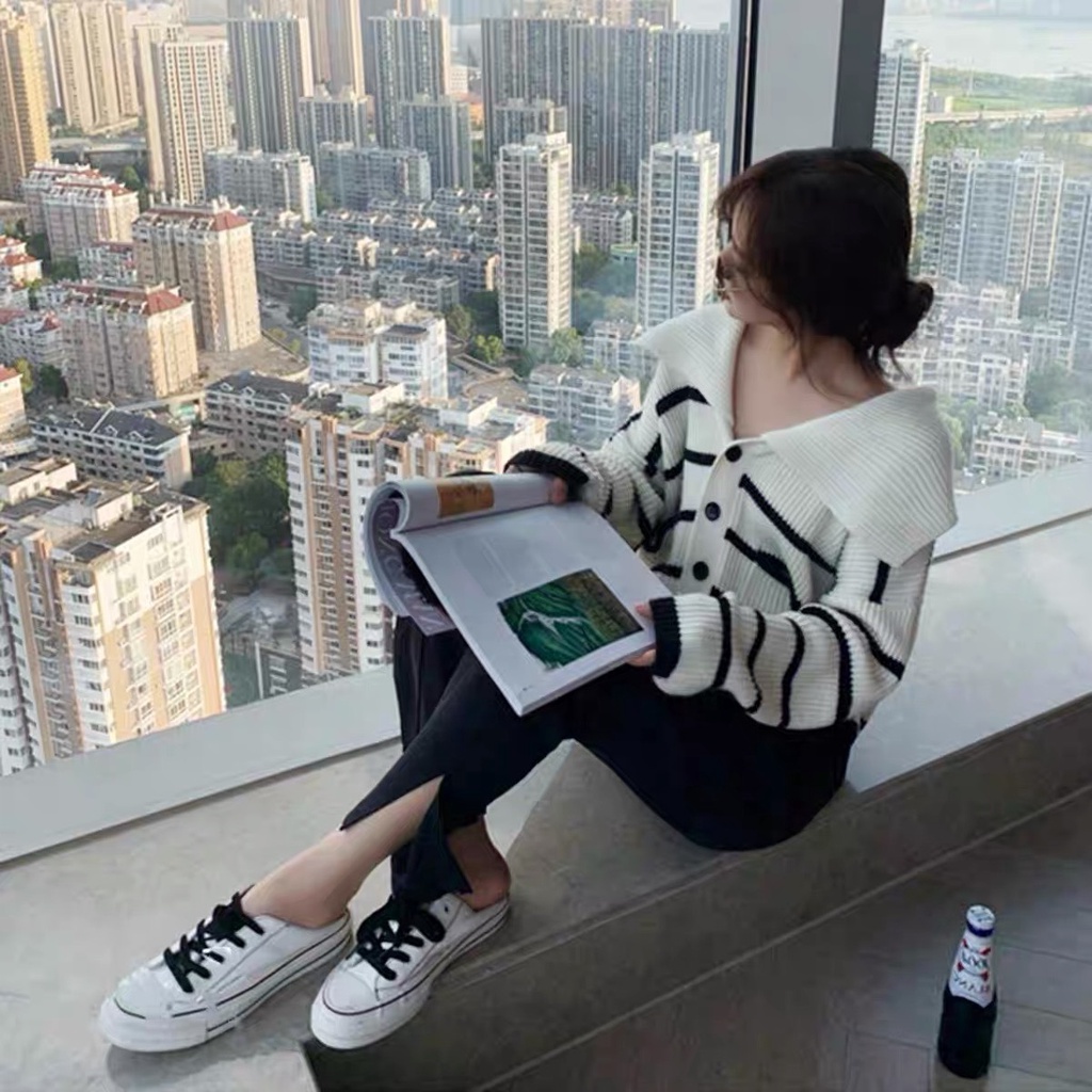 [ HÀNG TỰ CHỤP] Áo HAMEN len cardigan nữ dài tay kiểu dáng croptop ulzzang dễ thương
