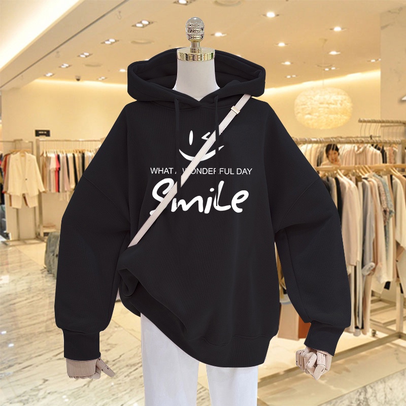 Mẫu Hoodie Nữ HappyFamily Màu Xanh Rêu Hot Trend Smile Chất Nỉ Da Cá 100 Cao Cấp
