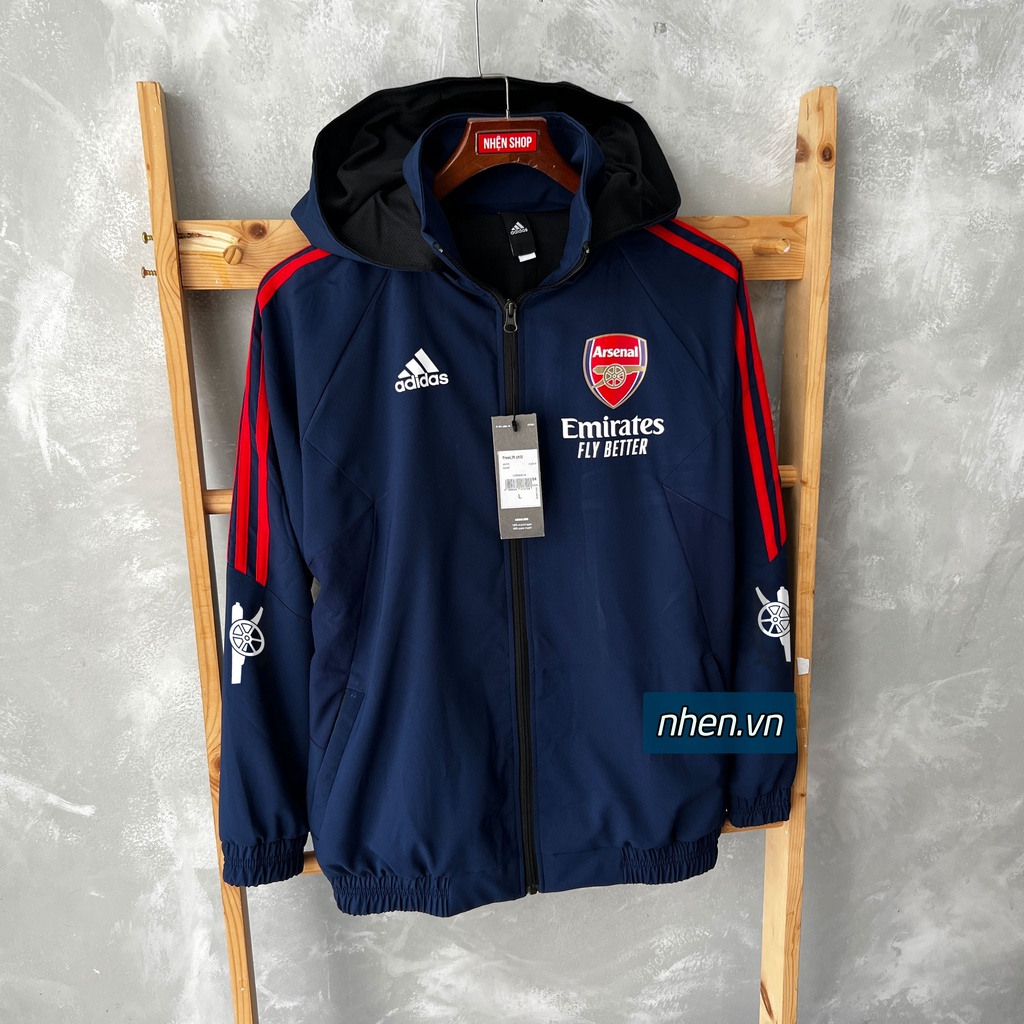 Áo khoác gió thể thao câu lạc bộ Arsenal xanh đen sọc đỏ mùa giải 2022/ ...