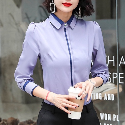Áo Sơ Mi Tay Dài Màu Hồng / Xanh Dương Cỡ Lớn Thời Trang Công Sở Thanh Lịch Cho Nữ