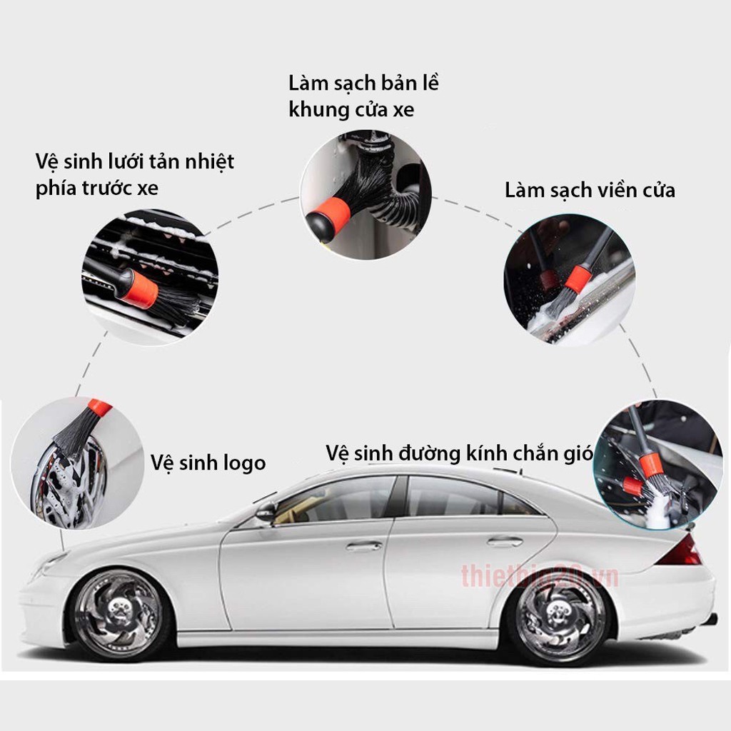 Bộ 5 cây cọ rửa vệ sinh xe ô tô, xe máy chuyên dụng, bộ chổi cọ đồ nghề vệ sinh, chăm sóc ô tô, máy tính,sofa
