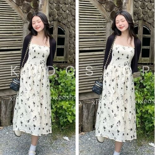 Set váy trắng hoa nhí 2 dây mix áo cardigan dài tay KUDOSHOP sét váy ...