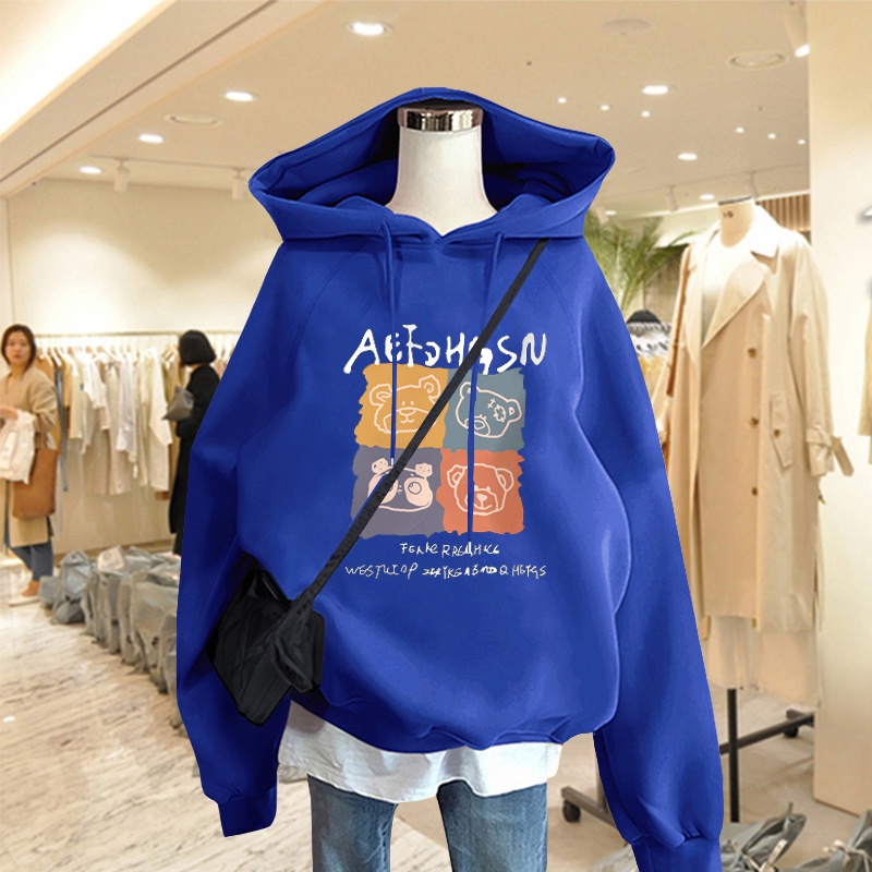 Áo Hoodie Nữ HappyFamily Xanh Rêu Hot Trend In Graphic Gấu Xinh Xắn AEFDHGSN Chất Nỉ Da Cá 100 Cao Cấp