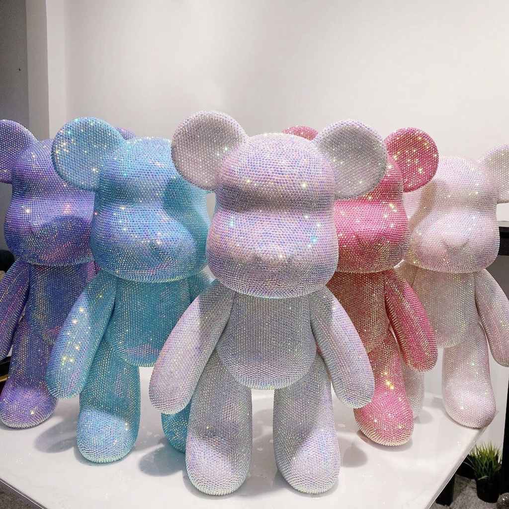 Bearbrick gấu tự đính đá size 8cm 23cm nhiều màu (combo đầy đủ gấu + đá + bộ đính + keo)ư