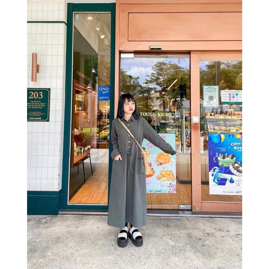 Alva Linen Dress - Đầm linen có dây thắt eo Remmus cho nữ