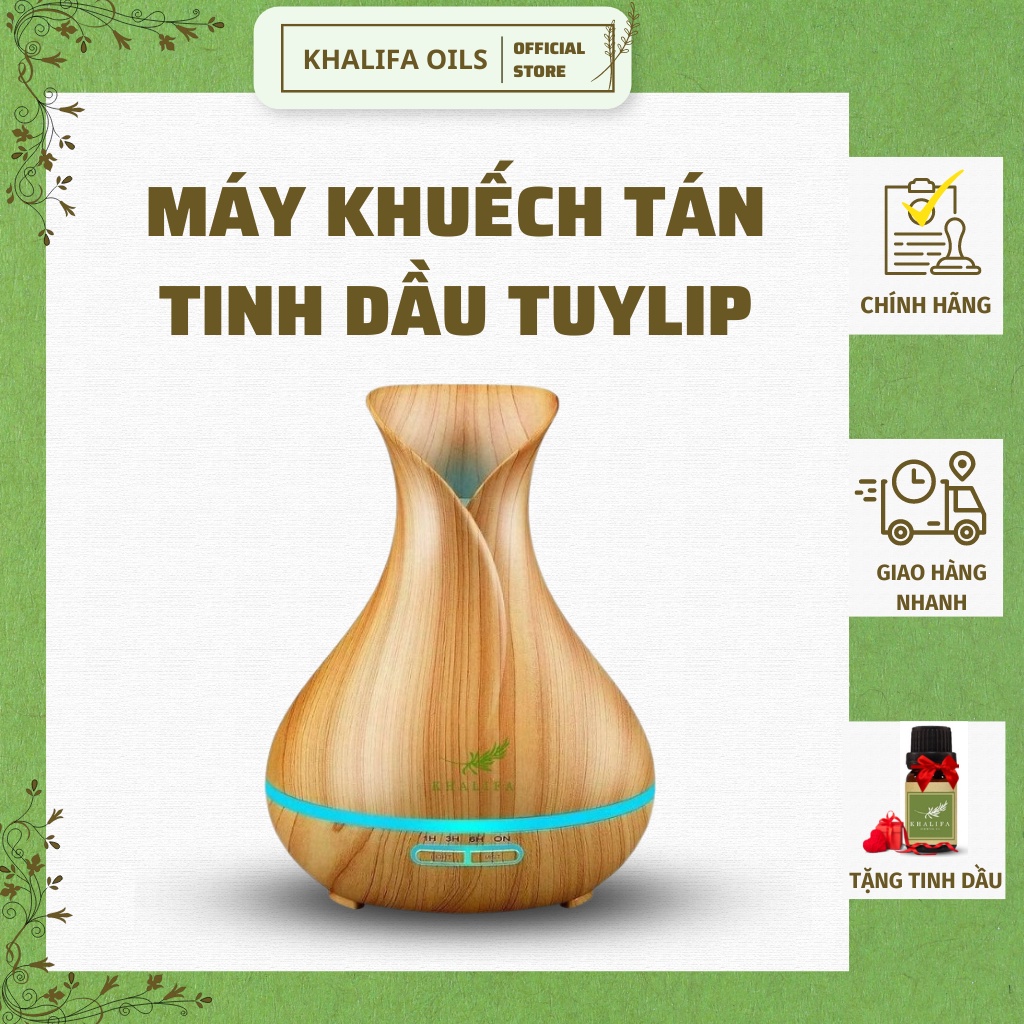 Máy Khuếch Tán Tinh Dầu Tuylip Khalifa 500ml Tạo Hơi Sương Tạo Độ Ẩm Tặng Kèm Tinh Dầu
