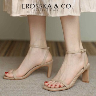 Erosska - Giày sandal cao gót nữ mũi vuông quai nhún thanh lịch màu nude cao 8cm - EB044