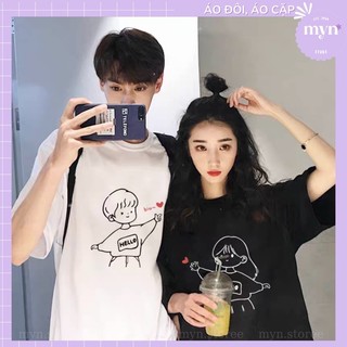 Áo cặp nam nữ, áo đôi cổ tròn in hình dễ thương đi chơi-PINK
