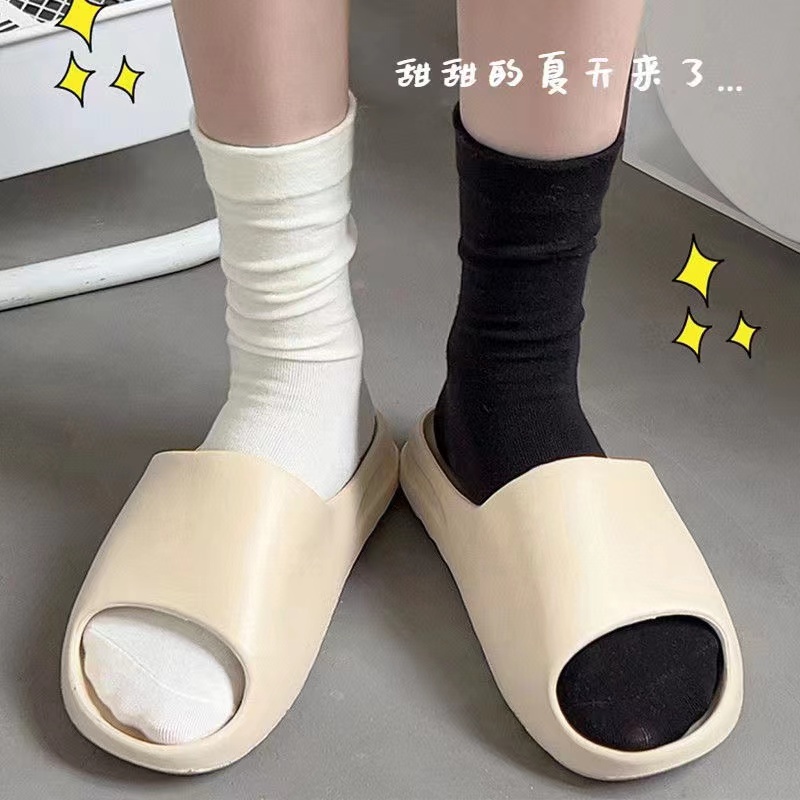 Tất Cổ Cao Nữ，Vớ cotton Cổ Cao Nữ Hàn Quốc Gân Trơn Nhiều Màu