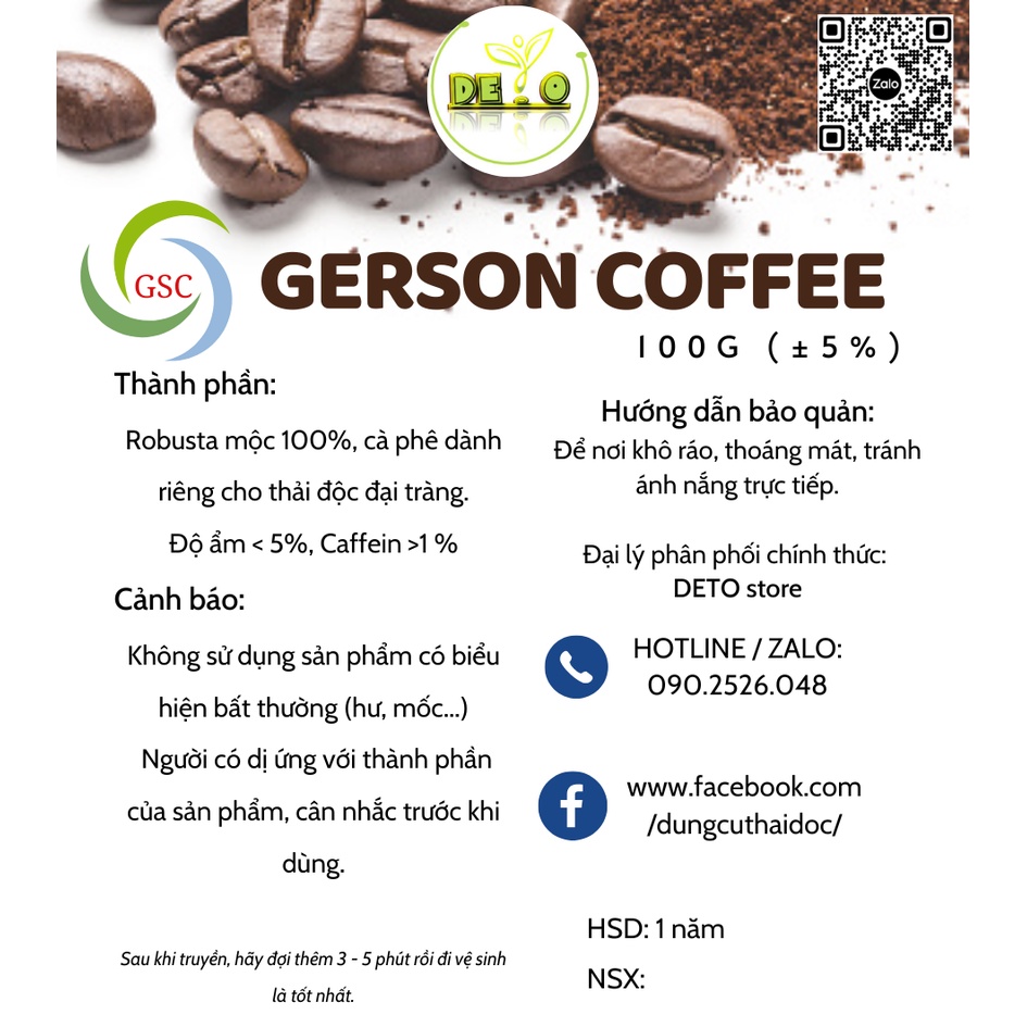 Bột cafe thải độc Enema túi 100g hỗ trợ táo bón làm đẹp da thanh lọc cơ thể