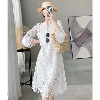 Thời Trang Đầm midi Tay Dài Phối Ren Hoa Phong Cách vintage Cho Nữ Mới