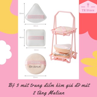 Bộ 3 mút trang điểm kèm giá đỡ mút 2 tầng hồng Malian