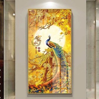 Tranh Tráng Gương Laminate - Treo Tường Dành Cho Người Mệnh Kim - Chim Công Hoàng Kim
