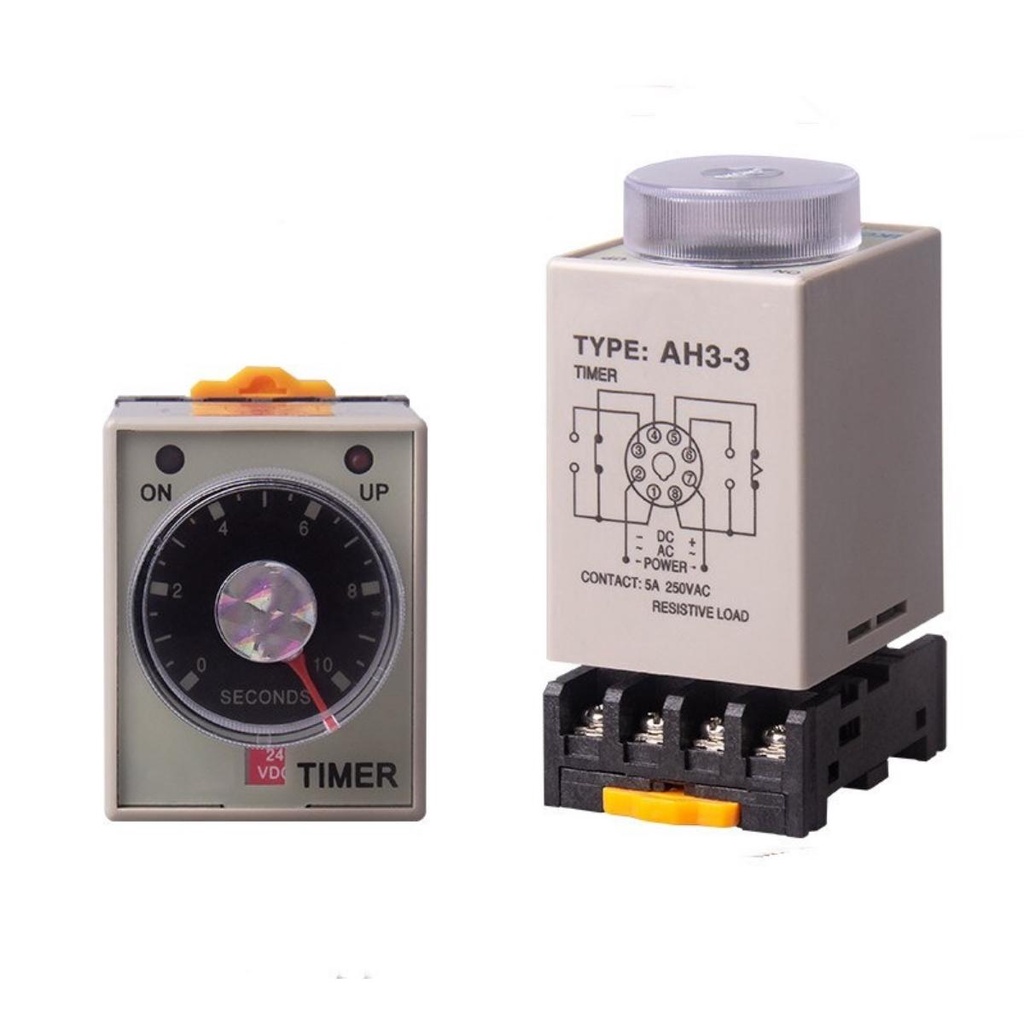 Timer AH3-3 điện áp 220VAC loại 8 chân tròn, rơ le thời gian tặng kèm ...