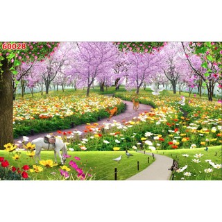 Tranh phong cảnh công viên vường hoa với đủ loại hoa khác nhau theo xu hướng hiện nay, giá rẻ