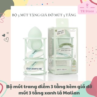 Bộ 3 mút trang điểm kèm giá đỡ mút 3 tầng xanh lá Malian