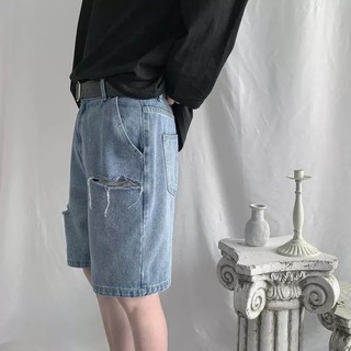 Quần Short Jeans Ống Rộng Xé Rách Năng Động, Quần Bò Lửng Thời Trang Unisex, Đùi Ngắn Style Hàn Quốc - QSJ02 -