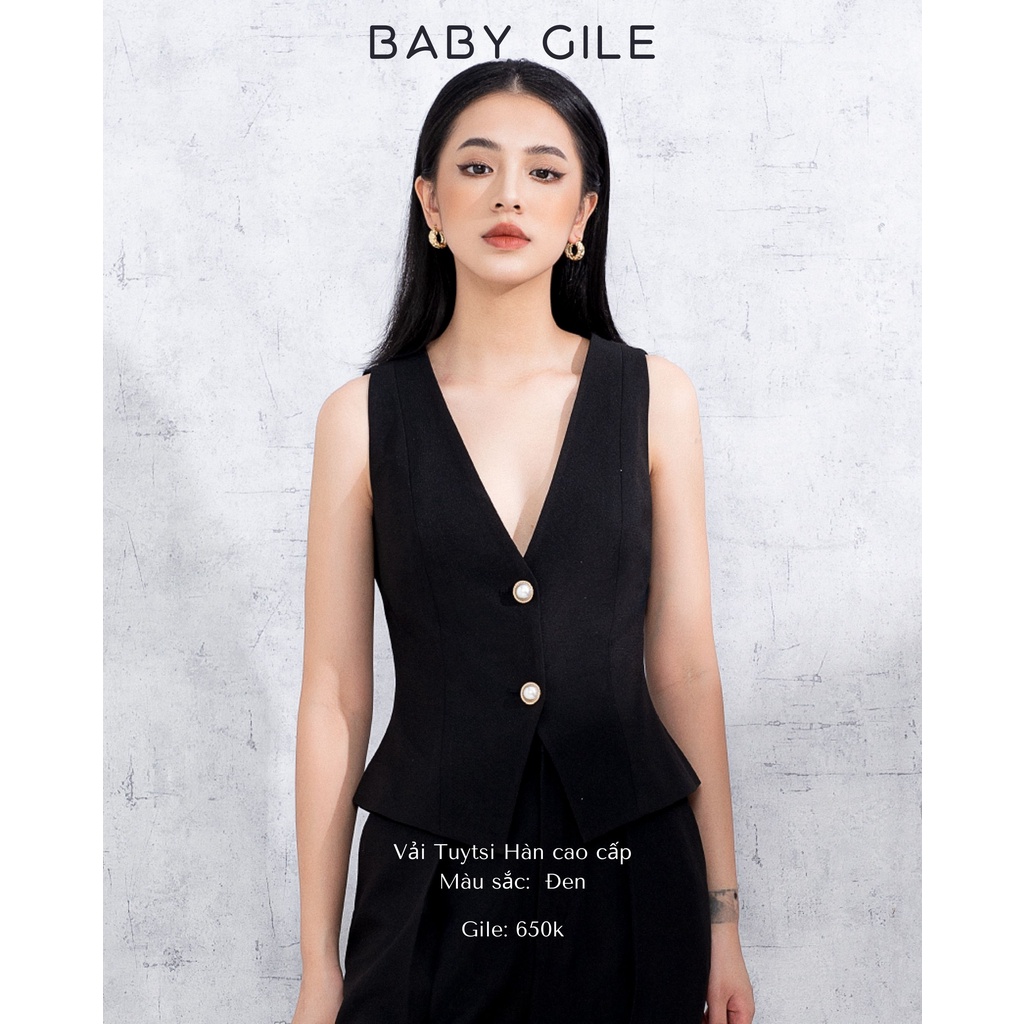 Áo Gile Basic Nhấn Eo ONMIX - Baby Gile - Đen Trơn - Vải Tuytsi Hàn