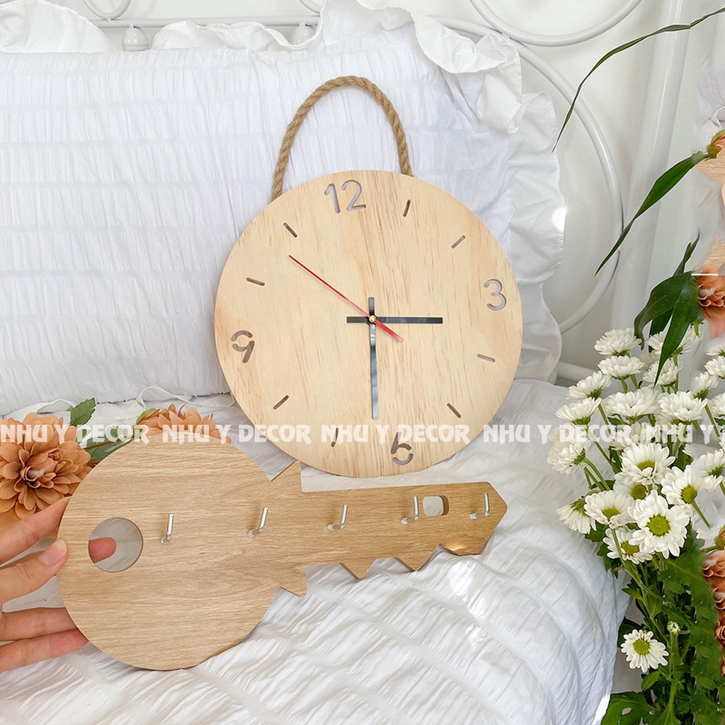 Móc treo đồ trang trí hình chìa khóa gỗ dán Tường siêu dính chịu lực cao, móc treo chìa khóa gỗ dán tường decor