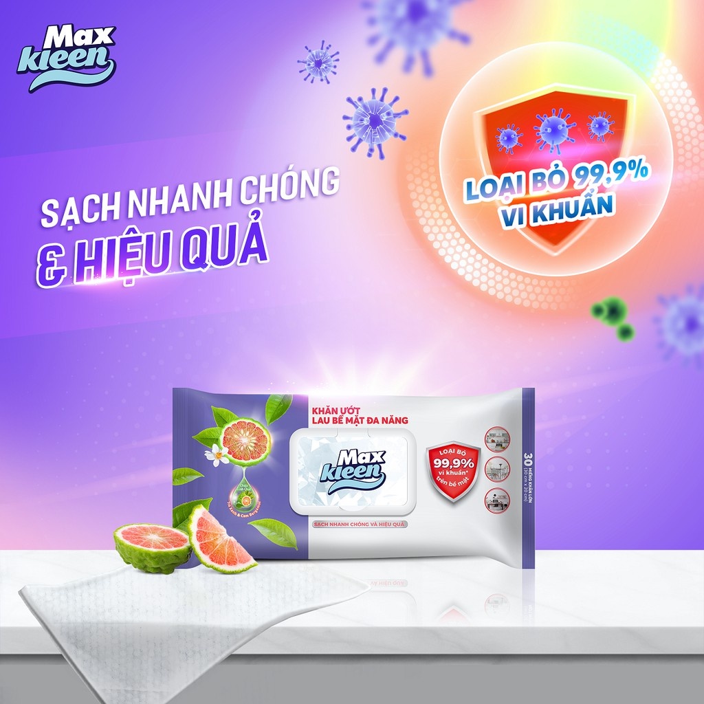 Ảnh Combo MaxKleen: Nước Lau Bề Mặt Đa Năng 520ml + Khăn Ướt Lau Bề Mặt Đa Năng 30 miếng 4