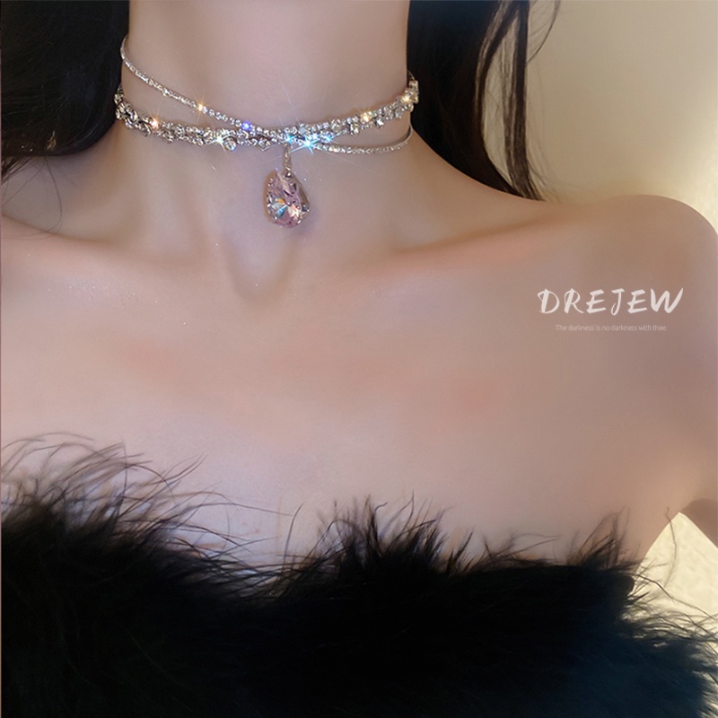 DREJEW Vòng cổ choker đính đá hình giọt nước thời trang sang trọng