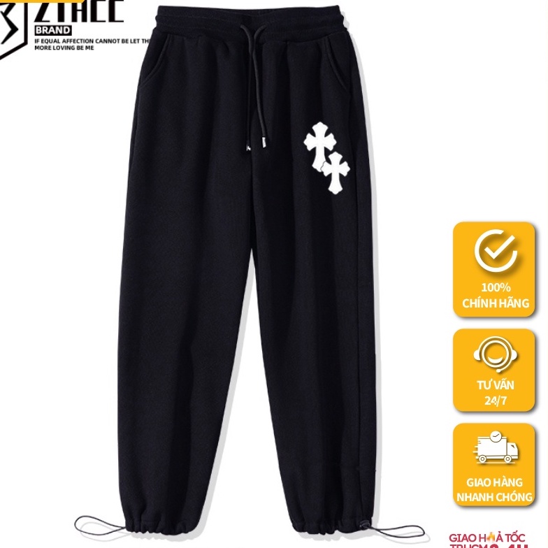 Quần dài Jogger cho nam nữ thể thao in Họa Tiết Đôi Thánh Gía - AB -Kẻ Sọc chất vải nỉ da cá 100 cotton HappyFamily