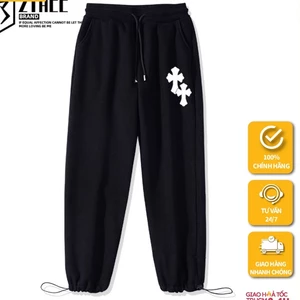 Quần dài Jogger cho nam nữ thể thao in Họa Tiết Đôi Thánh Gía - AB -Kẻ Sọc chất vải nỉ da cá 100 cotton HappyFamily