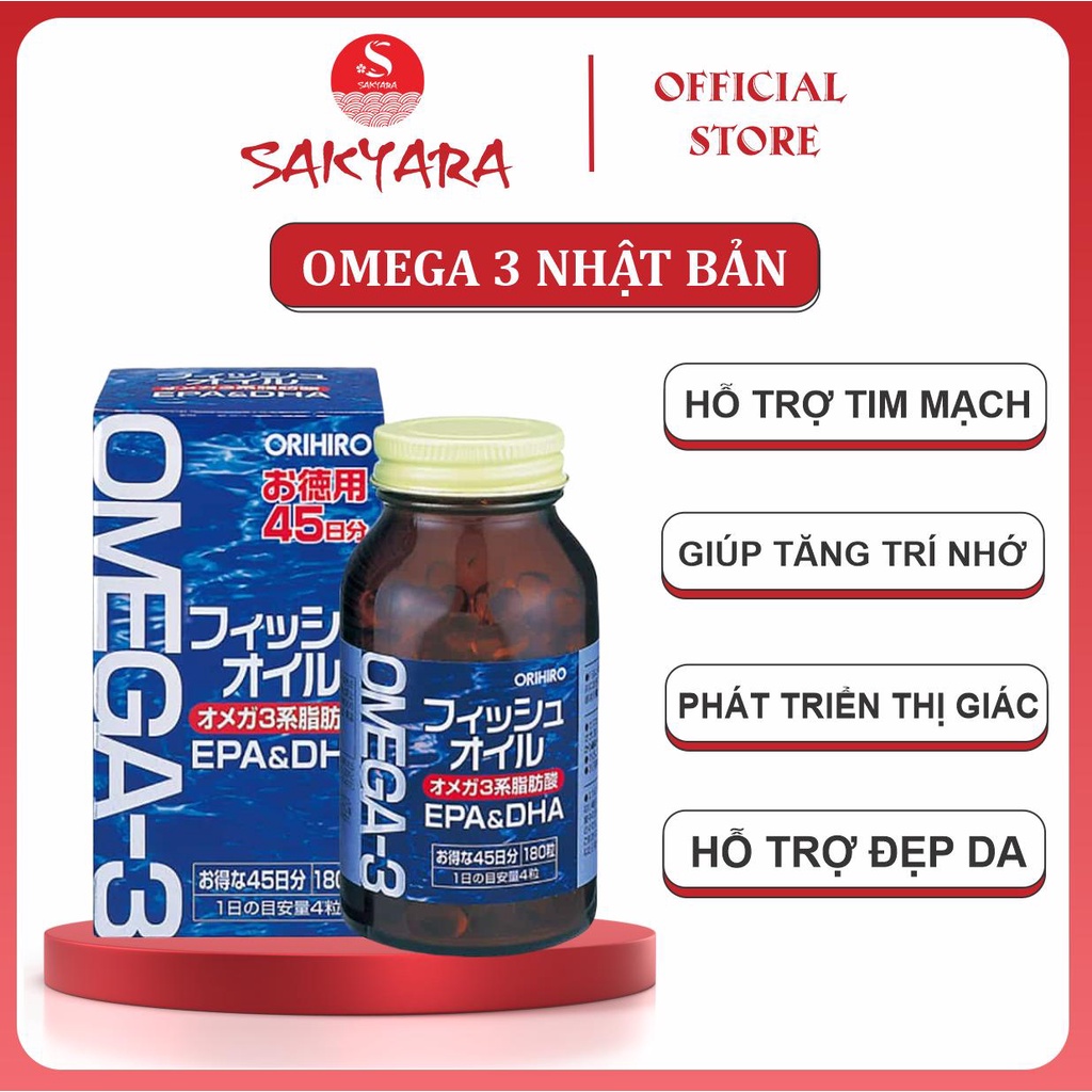 Viên uống dầu cá Omega 3 Orihiro Fish Oil Nhật Bản 180 viên hỗ trợ bổ