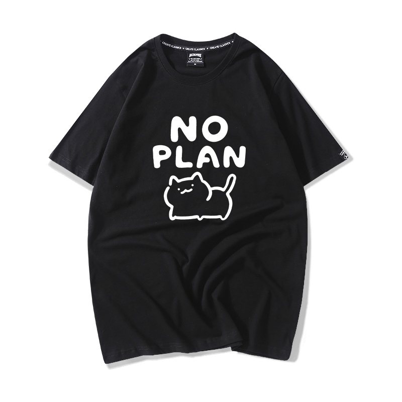 Áo Thun Nữ Tay Lỡ HappyFamily In Hình Chú Mèo Đáng Yêu No Plan Cotton 100 Cao Cấp