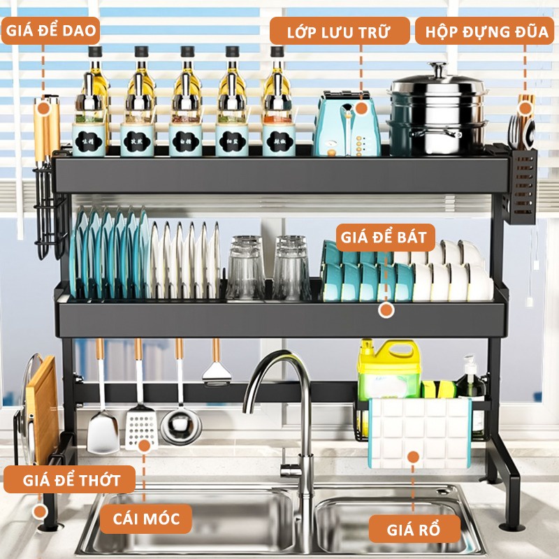 Lifinity Kệ Để Chén Bát Đĩa Trên Bồn Rửa Nhà Bếp Đa Năng ,1&2 Tầng Thép Carbon Màu Đen,Tải Trọng Mạnh