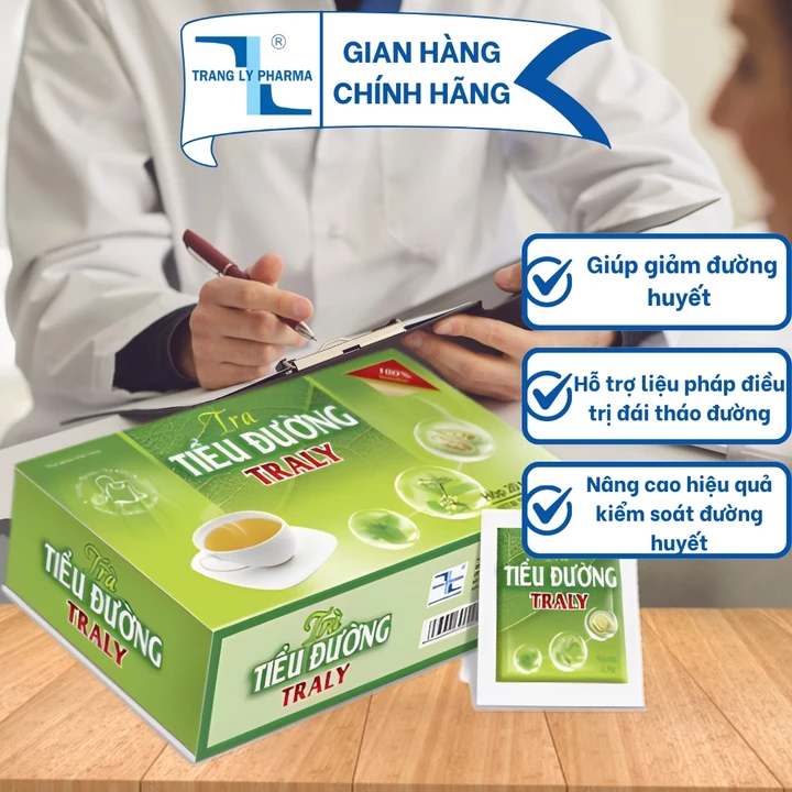 Trà Tiểu Đường Traly giúp giảm đường huyết, hỗ trợ các liệu pháp điều trị đái tháo đường hộp 20 gói Trang Ly pharma