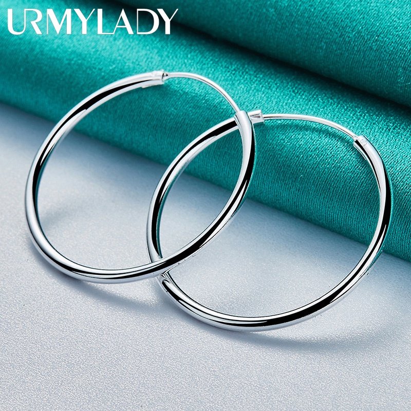 Urmylady Bạc 925 50mm Vòng Tròn Mịn Bông Tai Vòng Tai Cho Nữ Thời Trang Đơn Giản Cưới Đính Hôn Quyến Rũ Trang Sức