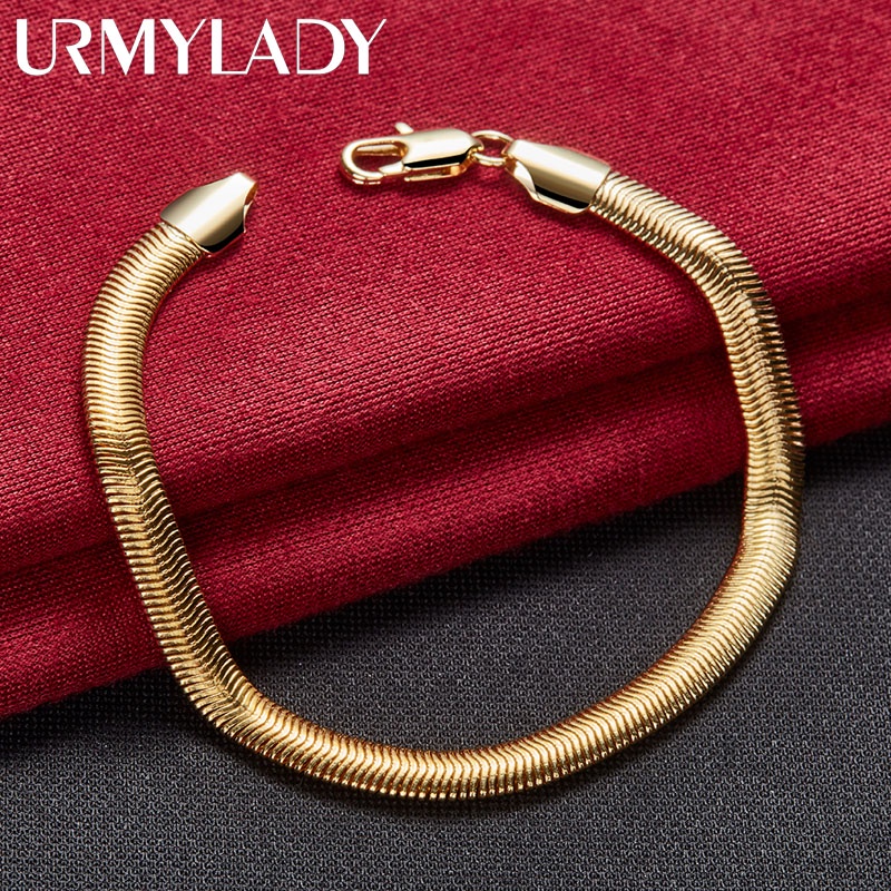 URMYLADY Flat Rắn Xương Dây Chuyền 24K Vàng 6 Inch Vòng Tay Dành Cho Nam Nữ Quyến Rũ Cưới Đính Hôn Thời Trang Đảng Trang Sức
