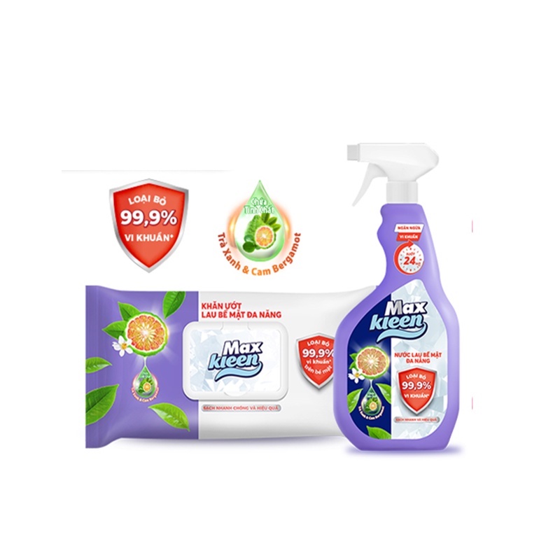 Ảnh Combo MaxKleen: Nước Lau Bề Mặt Đa Năng 520ml + Khăn Ướt Lau Bề Mặt Đa Năng 30 miếng 1