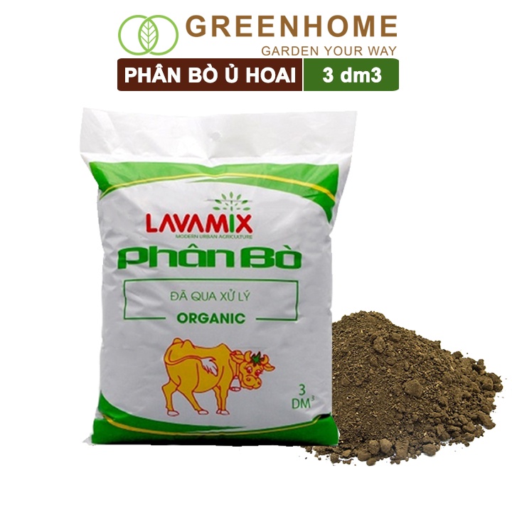 Phân bò ủ hoai lavamix Greenhome, bao 3dm3, đã qua xử lý, không mùi hôi, hữu cơ tiện lợi, bón rau, hoa, kiểng