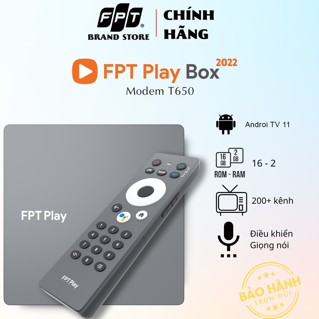 FPT PLAY BOX 2022 FPT TELECOM Mode THUÊ BAO 650 Android TV + 4K RAM 2GB Tích Hợp Điều Khiển Giọng Nói Từ Xa.