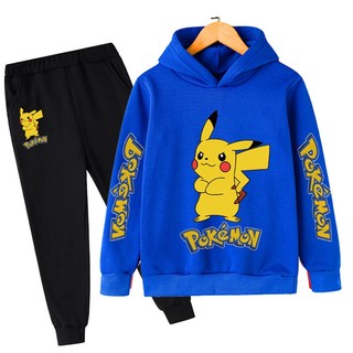Set Đồ Thể Thao 2 Món Gồm Áo Hoodie In Hình Pikachu + Quần Cho Bé Trai 4-14 Tuổi