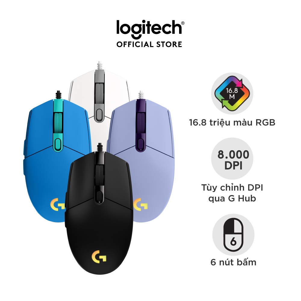 Chuột game có dây Logitech G203 Lightsync – Tùy chỉnh RGB, 6 nút lập trình, nhẹ