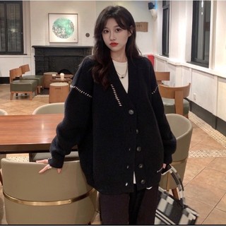 Áo Khoác Cardigan Nét Đứt Đen/Trắng Form Rộng Nam Nữ