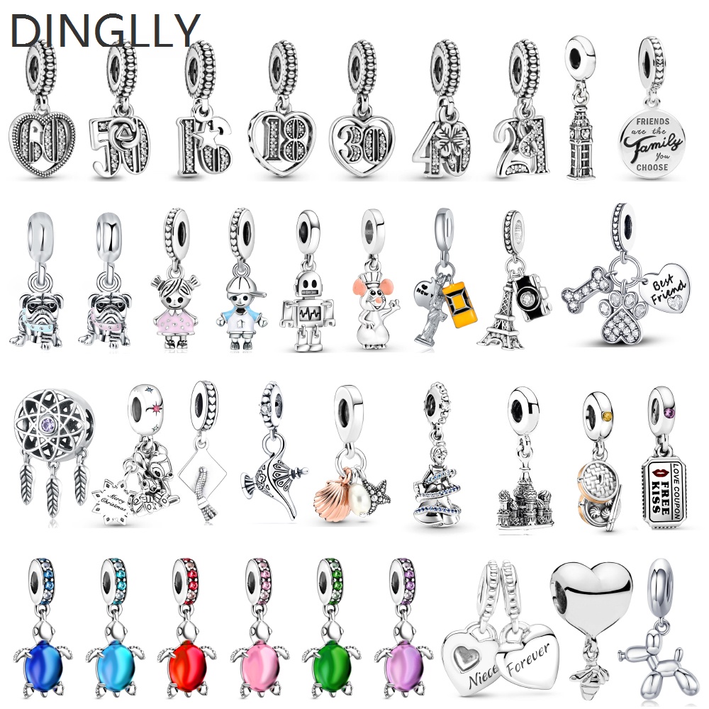 Mặt Dây Chuyền Bạc Hình Chú Chó / Rùa Màu Sắc Dễ Thương Dùng Làm Trang Sức DIY