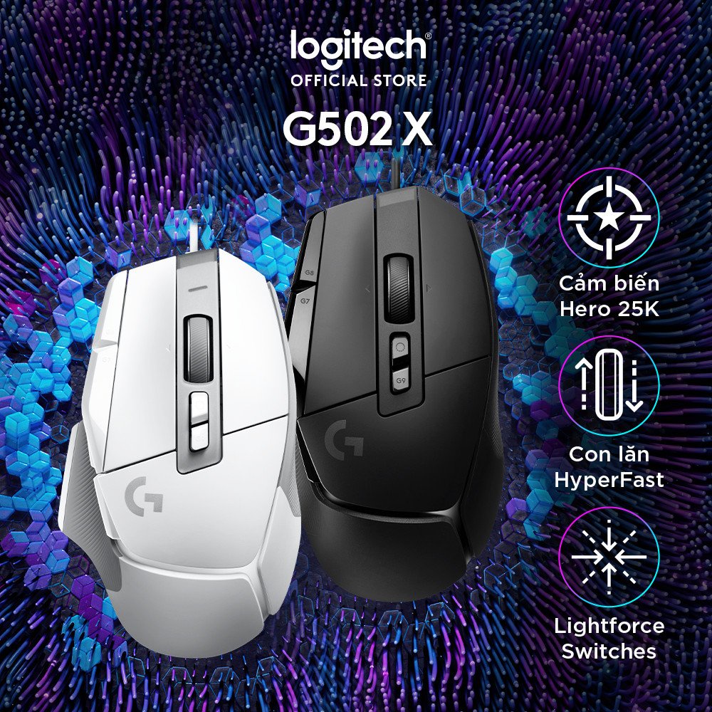 Chuột game có dây Logitech G502 X – Switch LIGHTFORCE hybrid, Cảm biến Hero 25K,13 nút macro