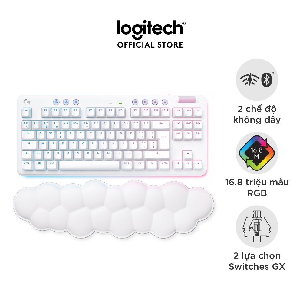 Bàn phím cơ gaming Logitech G715 TKL Aurora – Bluetooth & Lightspeed, RGB, 2 switch, PC, Mac, Laptop