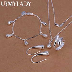 URMYLADY Bạc 925 Cưới Nữ Cổ Điển Cao Cấp Thả Vòng Tay Bông Tai Vòng Cổ Nhẫn Bộ Trang Sức Thời Trang